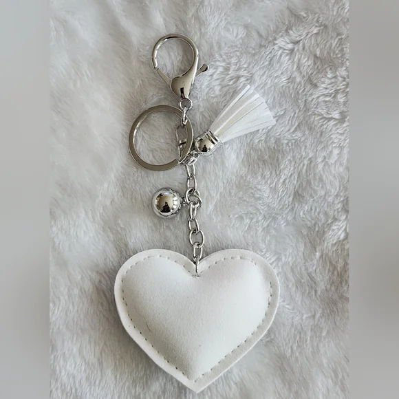 White and Silver Heart Logo Keychain Bag Charm - Picture 3 of 3